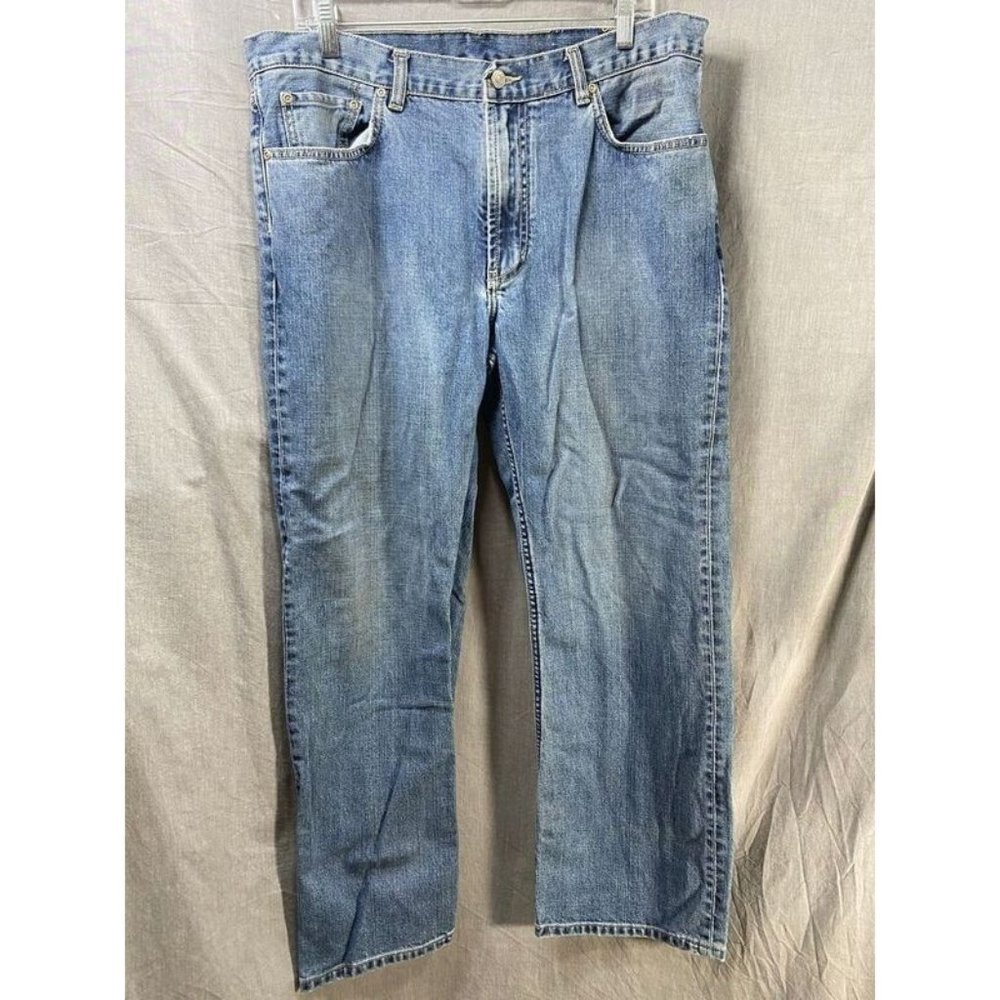 Structure Pants Mens 36 Blue Straight Pocketed Belted Zip Jeans Men 36x30.